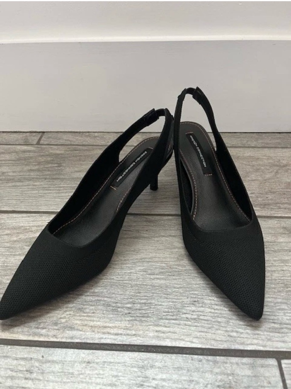 French Connection Black Pointed Slingback Kitten Heels